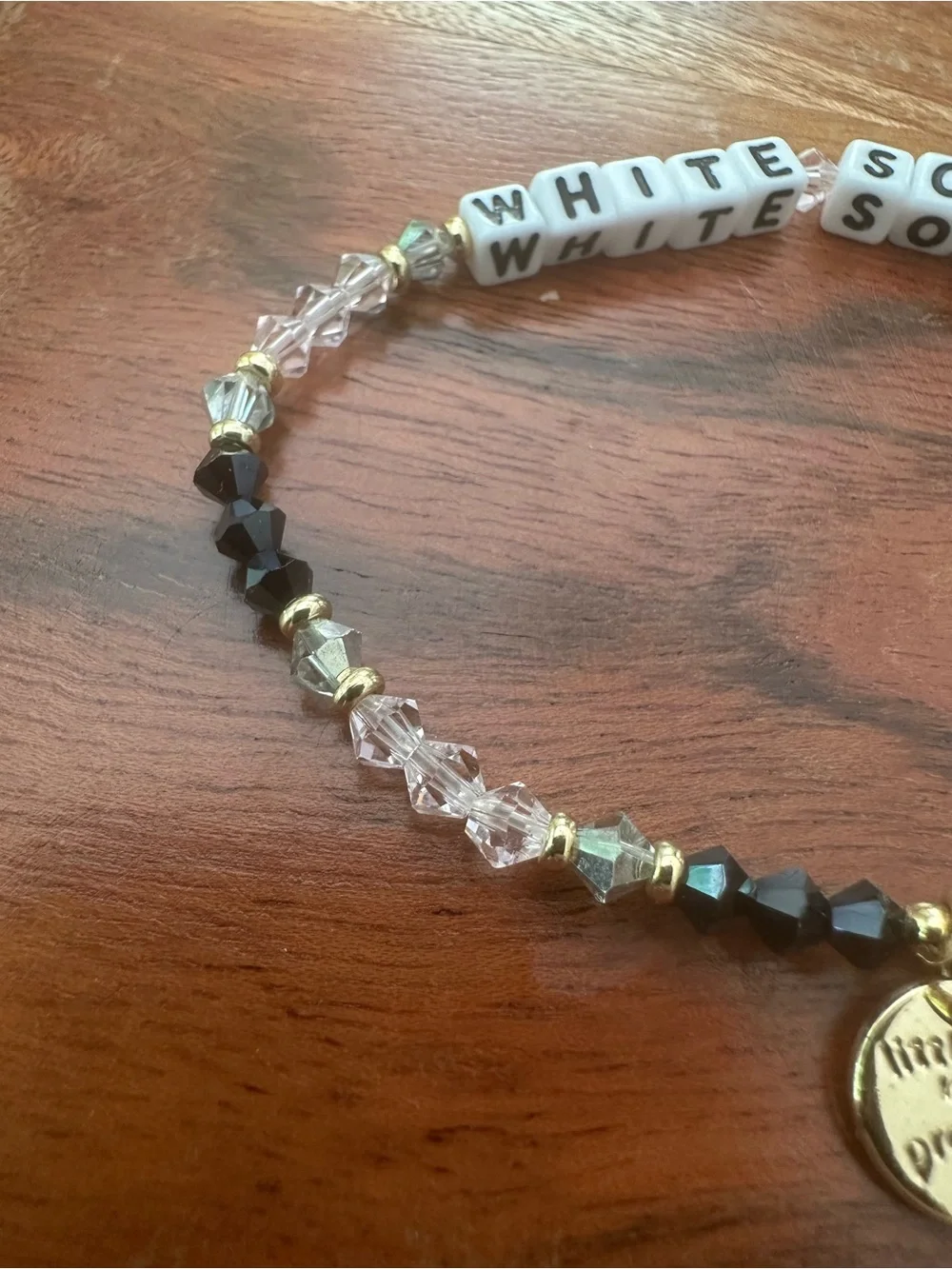 White and Black Beaded‎ Bracelet with Gold Charm